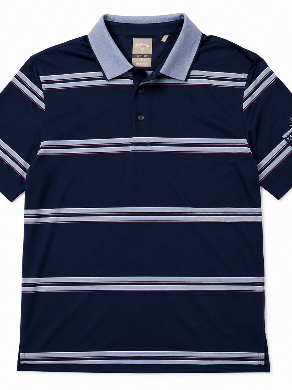 Callaway Opti-Dri Men's Large Golf Polo Navy Striped Stretch Meadowest Golf Club - Picture 14 of 14